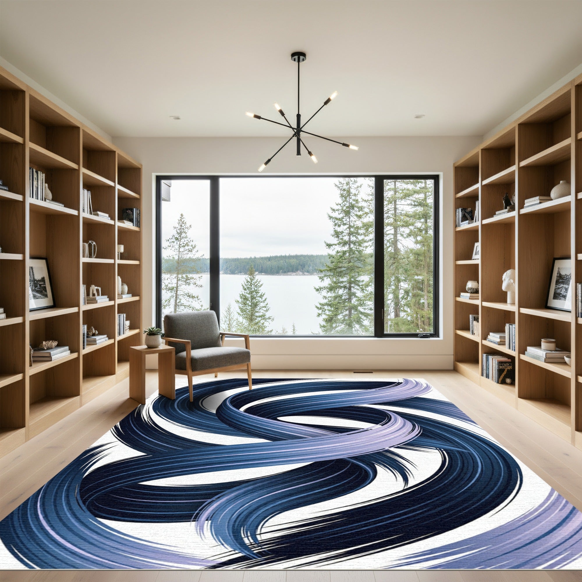 Deep Blue Swirled Brushstroke Rug