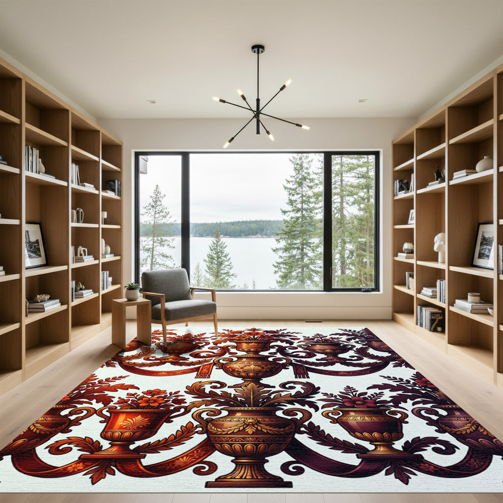 Ornate Burgundy Floral Urn Garland Rug