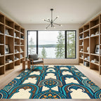 Turquoise Orange Arch Medallion Pattern Rug