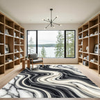 Monochrome Liquid Marble Flow Wave Rug