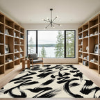 Bold Black Abstract Brushstroke Ink Rug