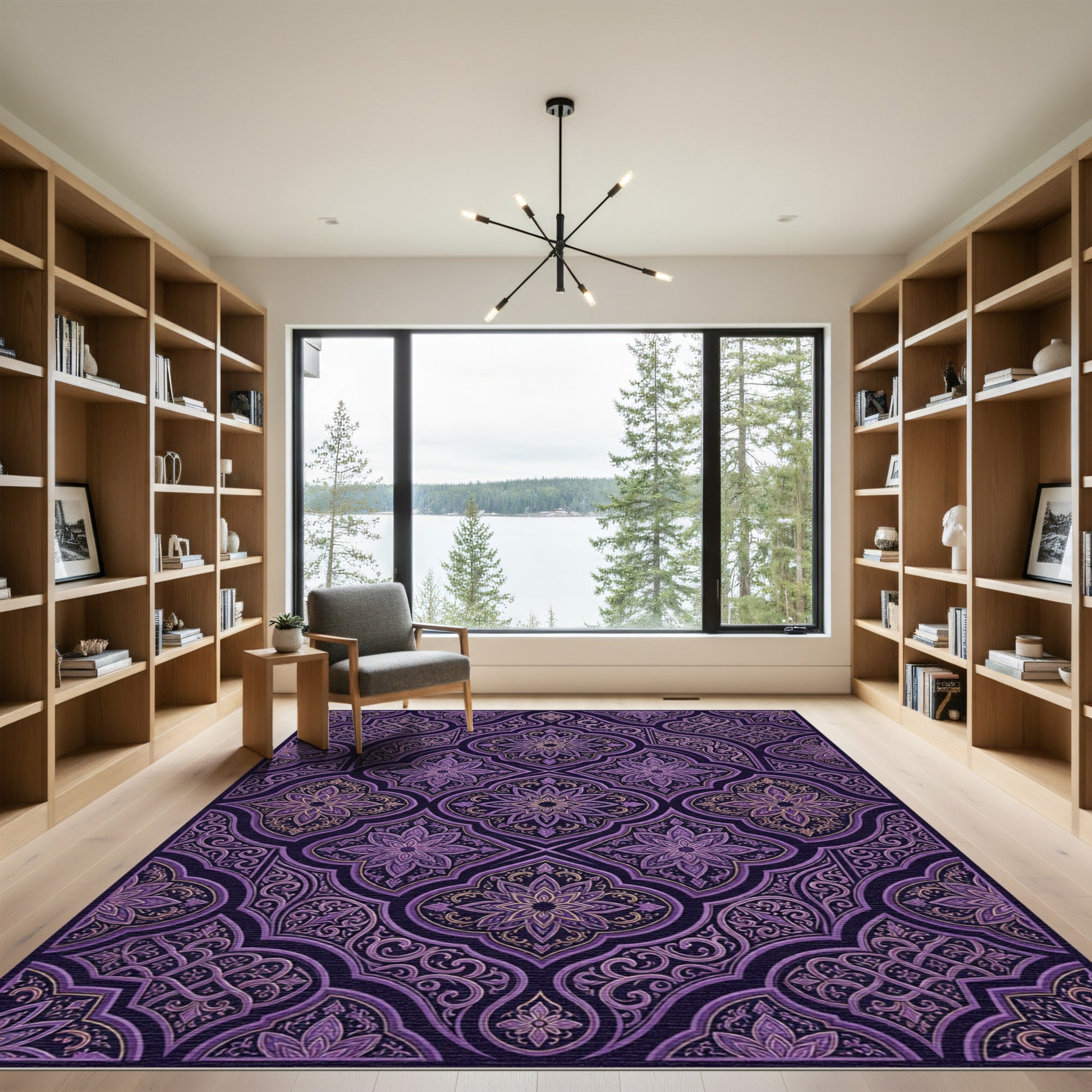 Ornate Deep Purple Floral Damask Rug