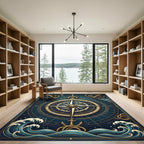 Vintage Golden Nautical Anchor Compass Rug