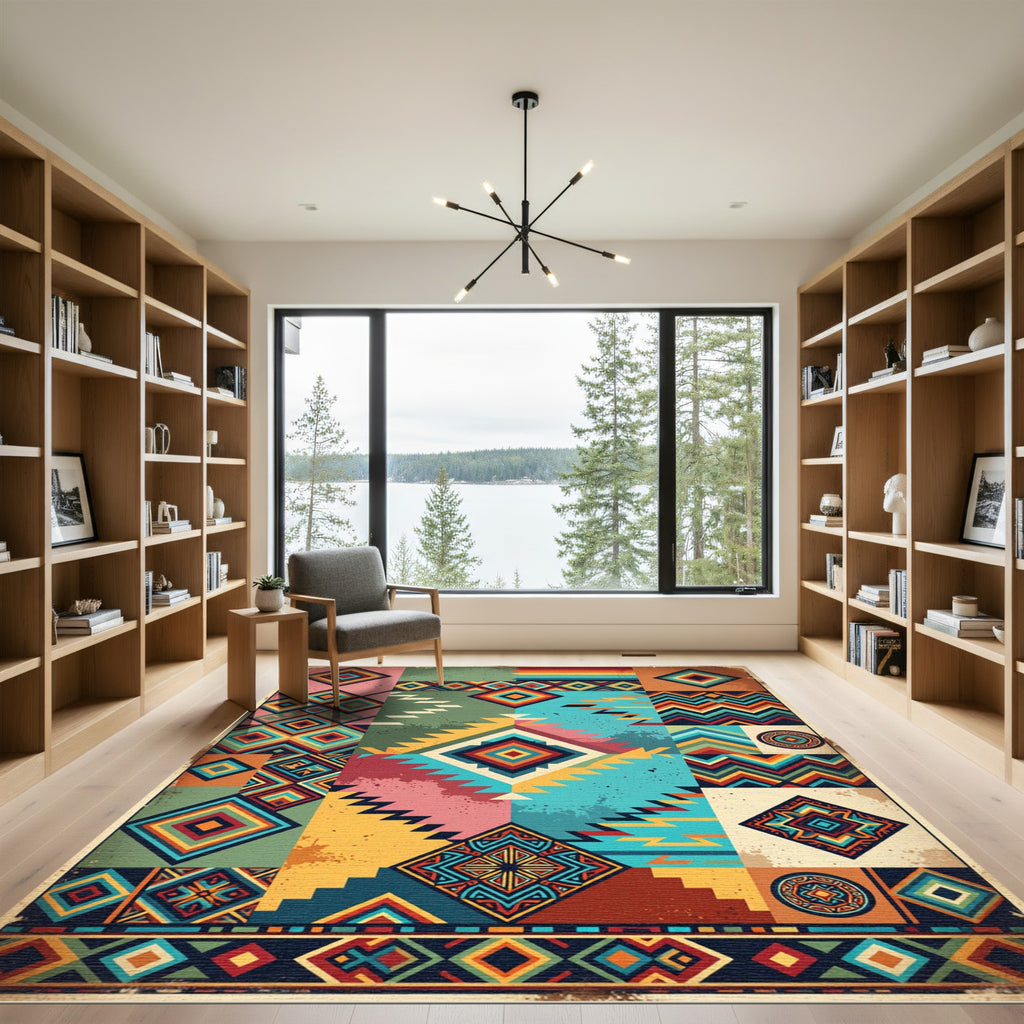 Vibrant Geometric Southwestern Multicolored Diamond Art Rug