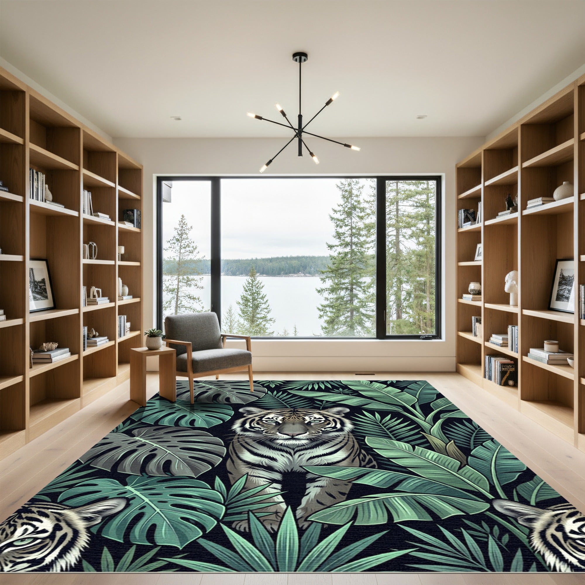 Tropical Tiger Jungle Leaf Rug