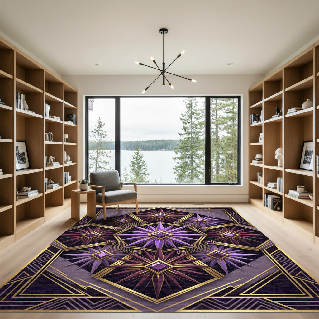 Art Deco Purple Amethyst Geometric Star Rug