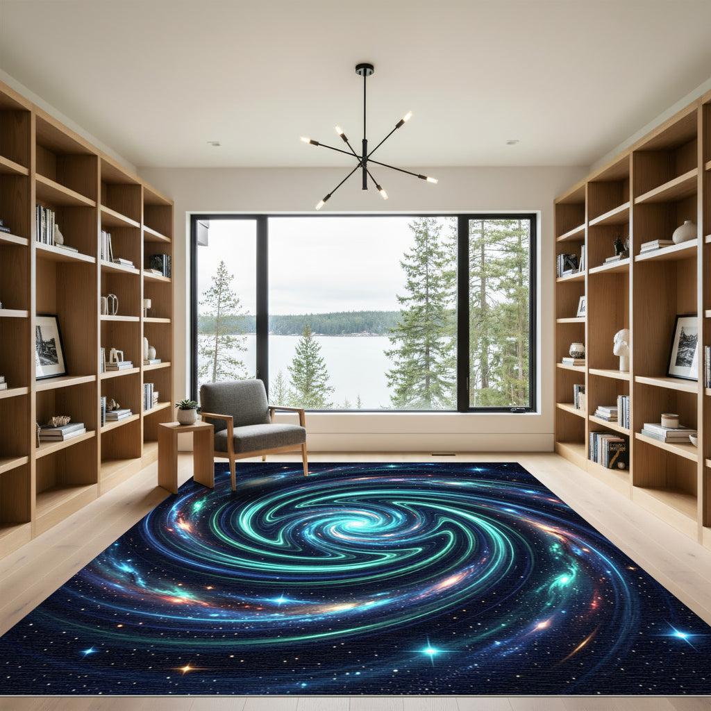 Cosmic Blue Swirl Interstellar Galaxy Rug