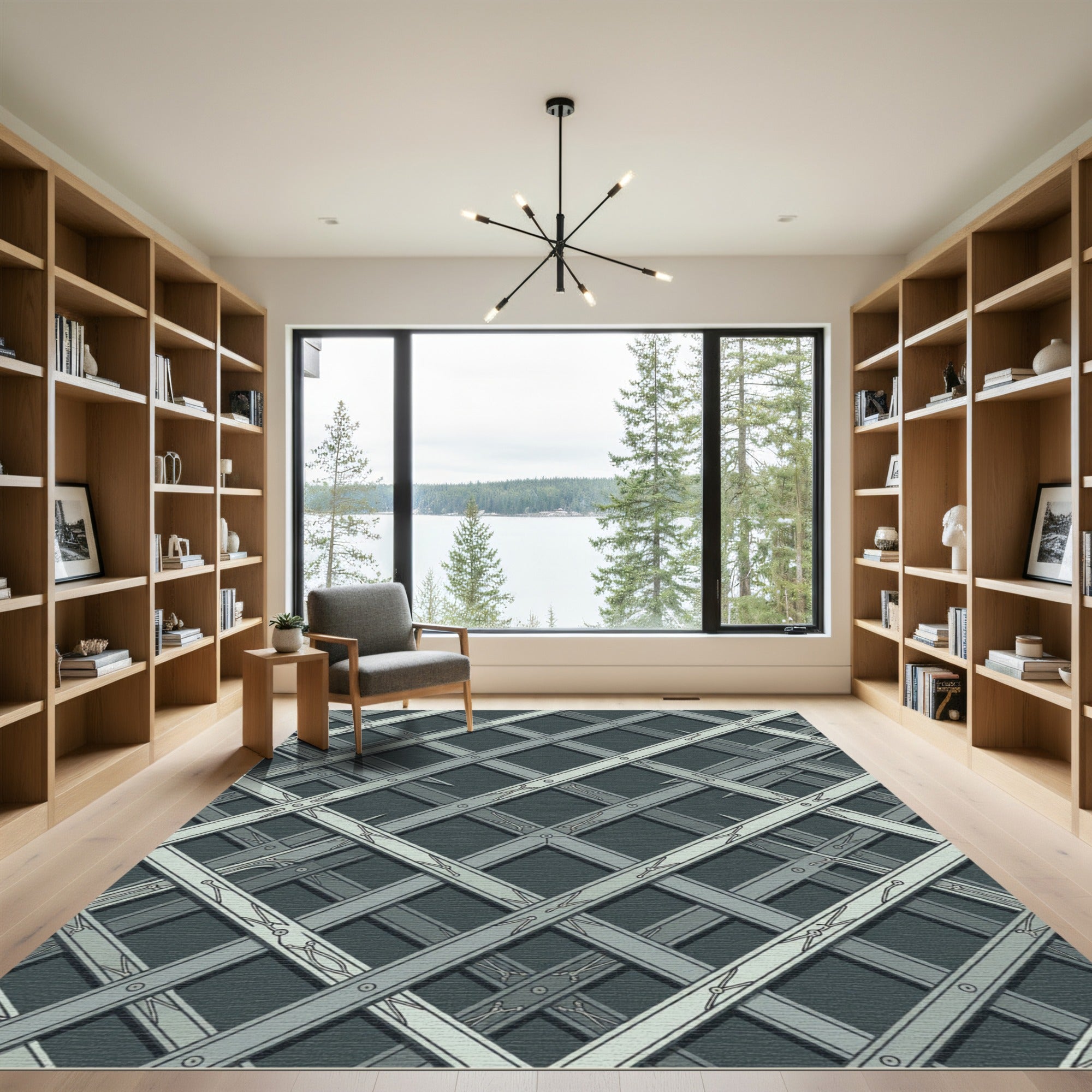 Gray Interlocking Lattice Structure Rug