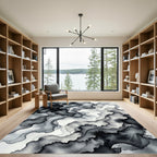 Monochromatic Ink Wash Fluid Ripples Rug