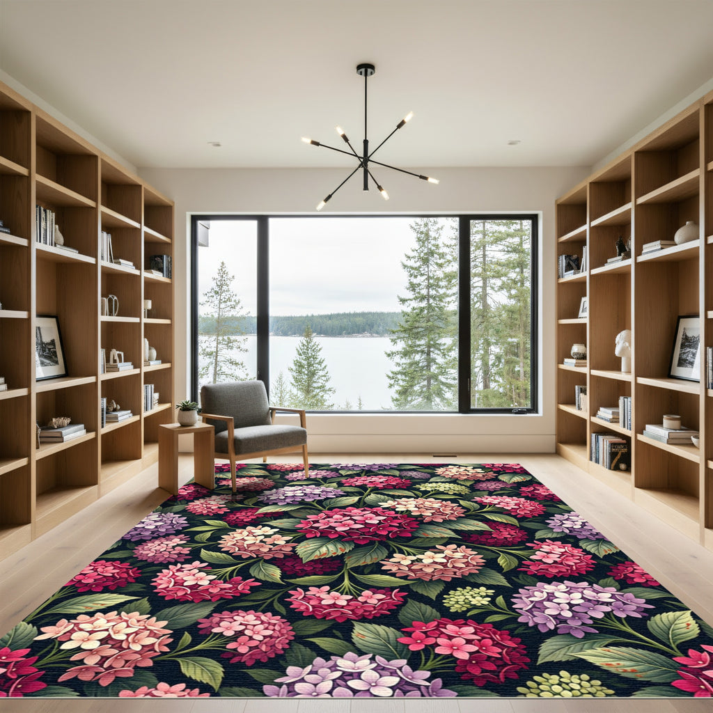 Vibrant Pink and Purple Hydrangea Garden Rug