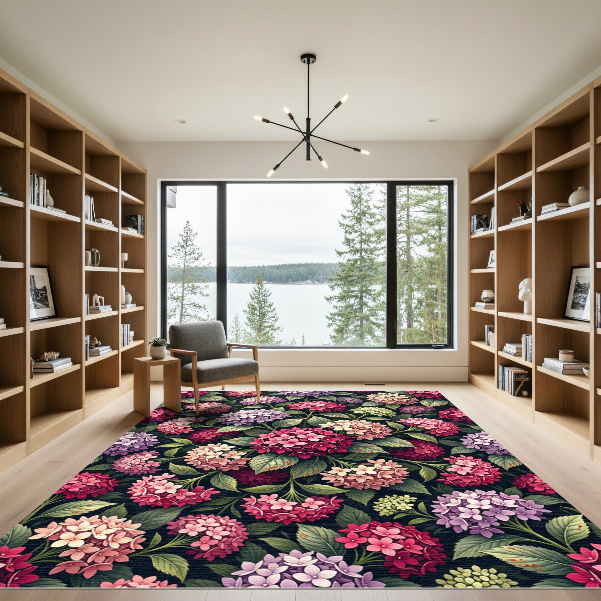 Vibrant Pink and Purple Hydrangea Garden Rug