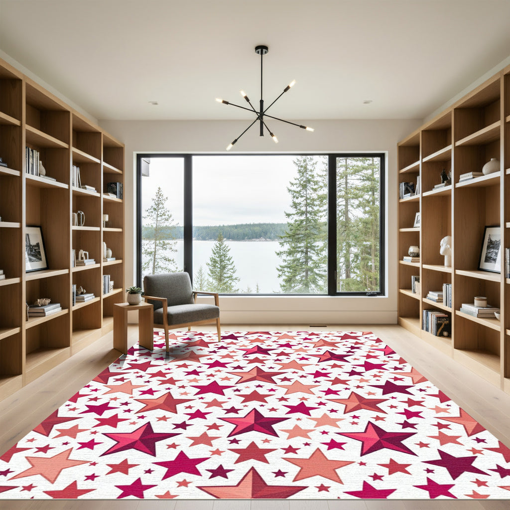Radiant Crimson Starburst Collage Rug