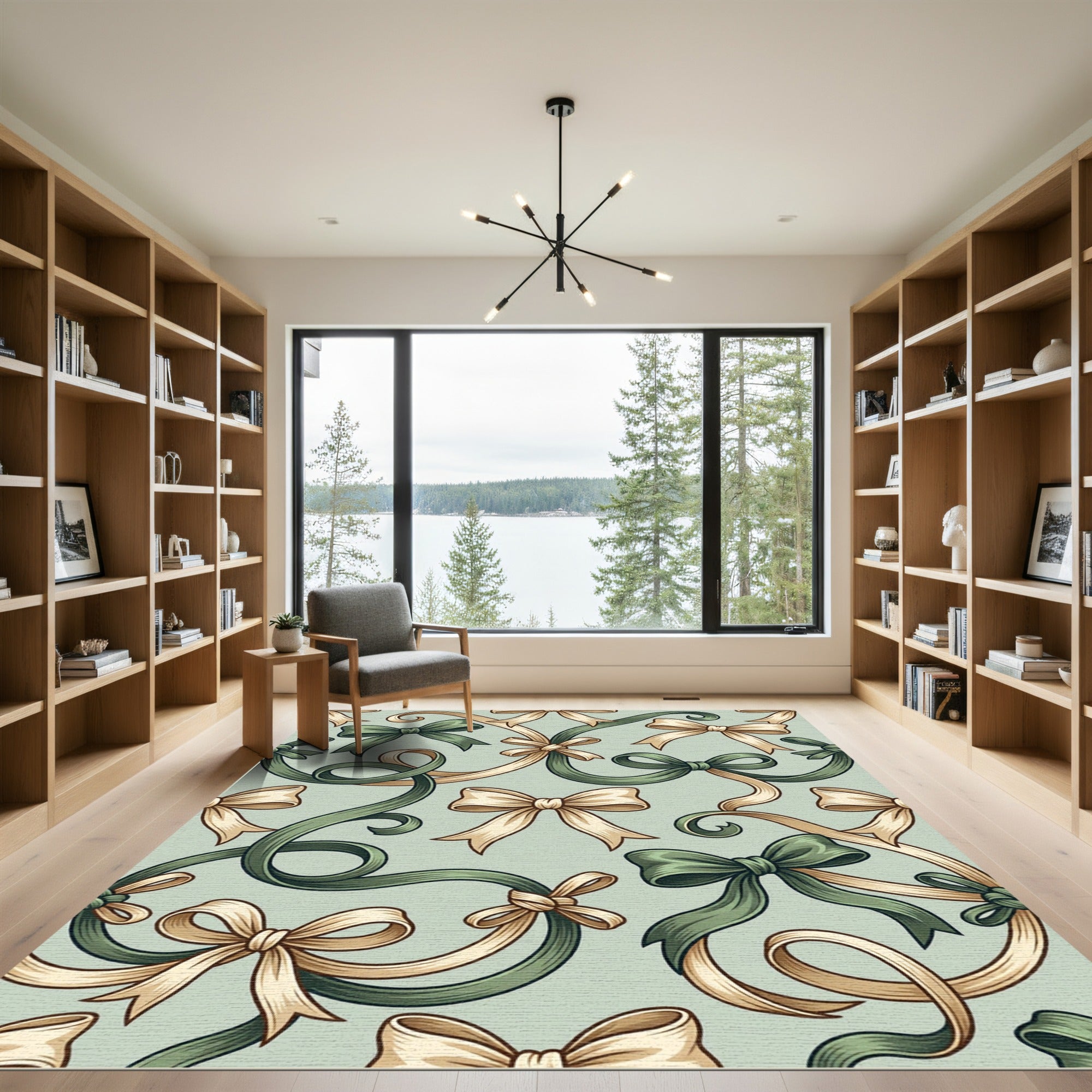 Elegant Sage and Cream Ribbon Garland Rug