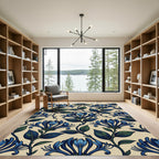 Art Nouveau Blue Honeysuckle Floral Scroll Rug