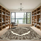 Elegant Brown Scrollwork Medallion Border Rug