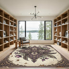 Ethereal Plum Feather Floral Medallion Rug