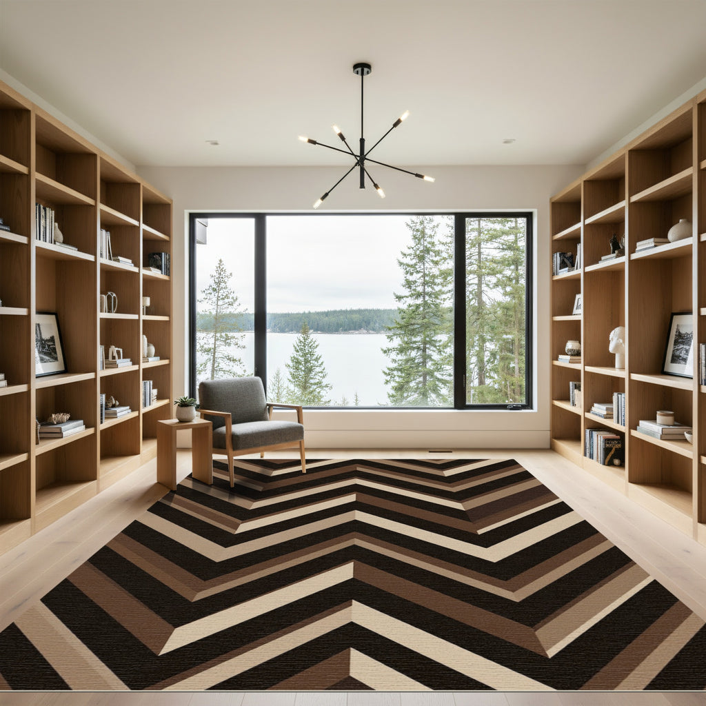 Geometric Chevron Earthy Brown Layers Rug