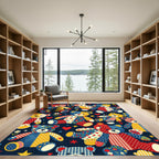 Whimsical Patchwork Teddy Bear Starry Navy Rug