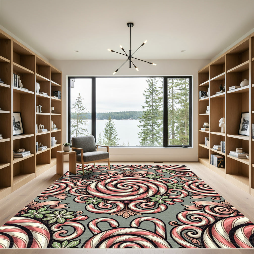 Pink Candy Cane Swirl Holiday Ornament Rug