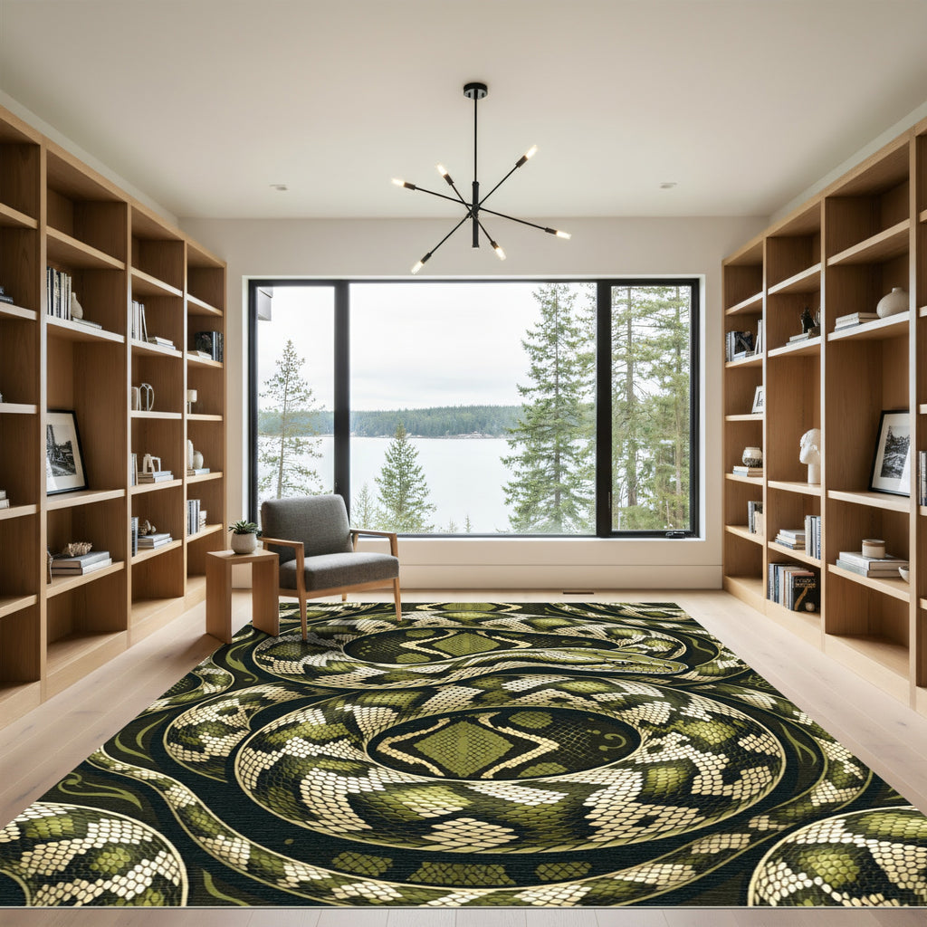 Coiled Green Serpent Scales Reptilian Rug