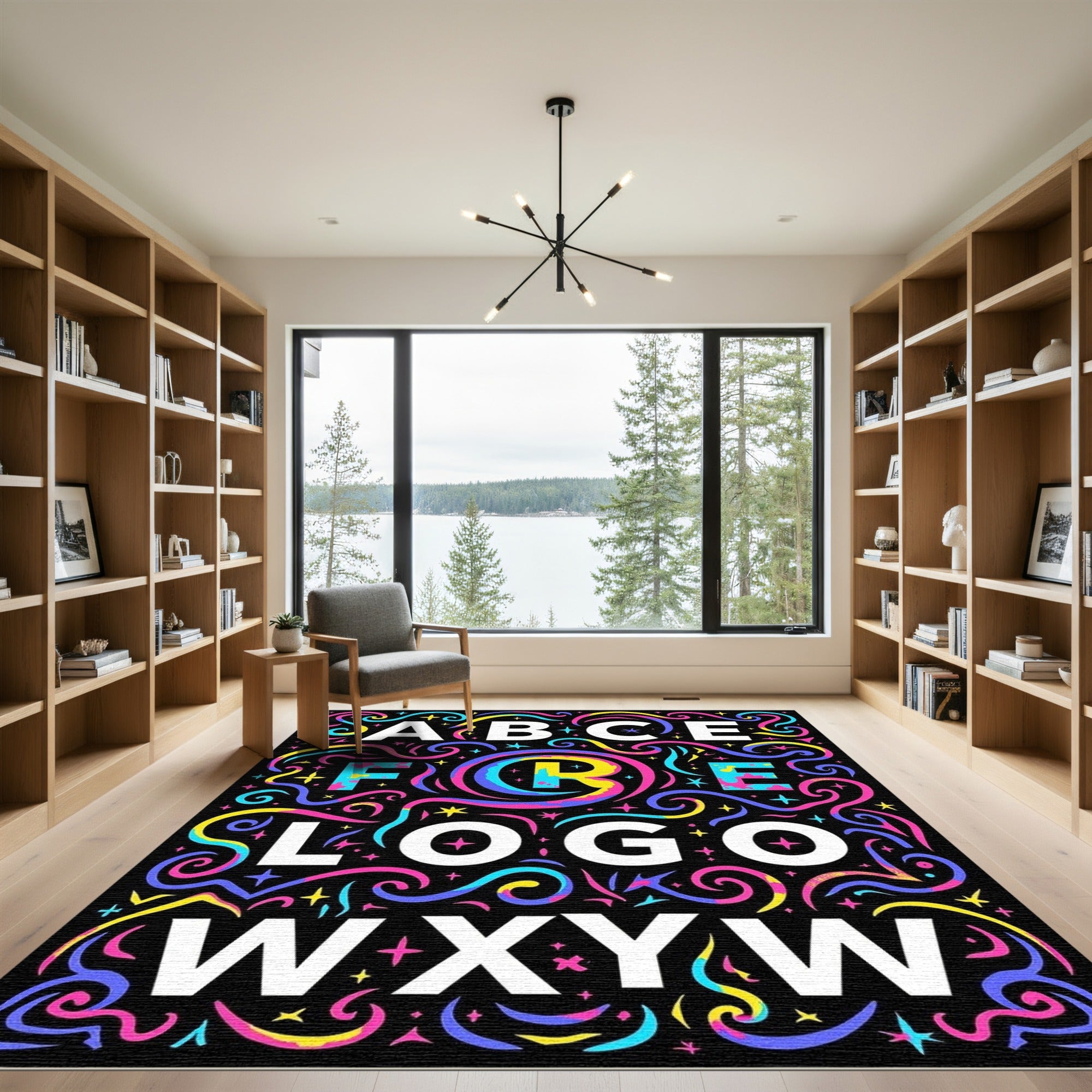 Vibrant Neon Swirl Alphabet Rug