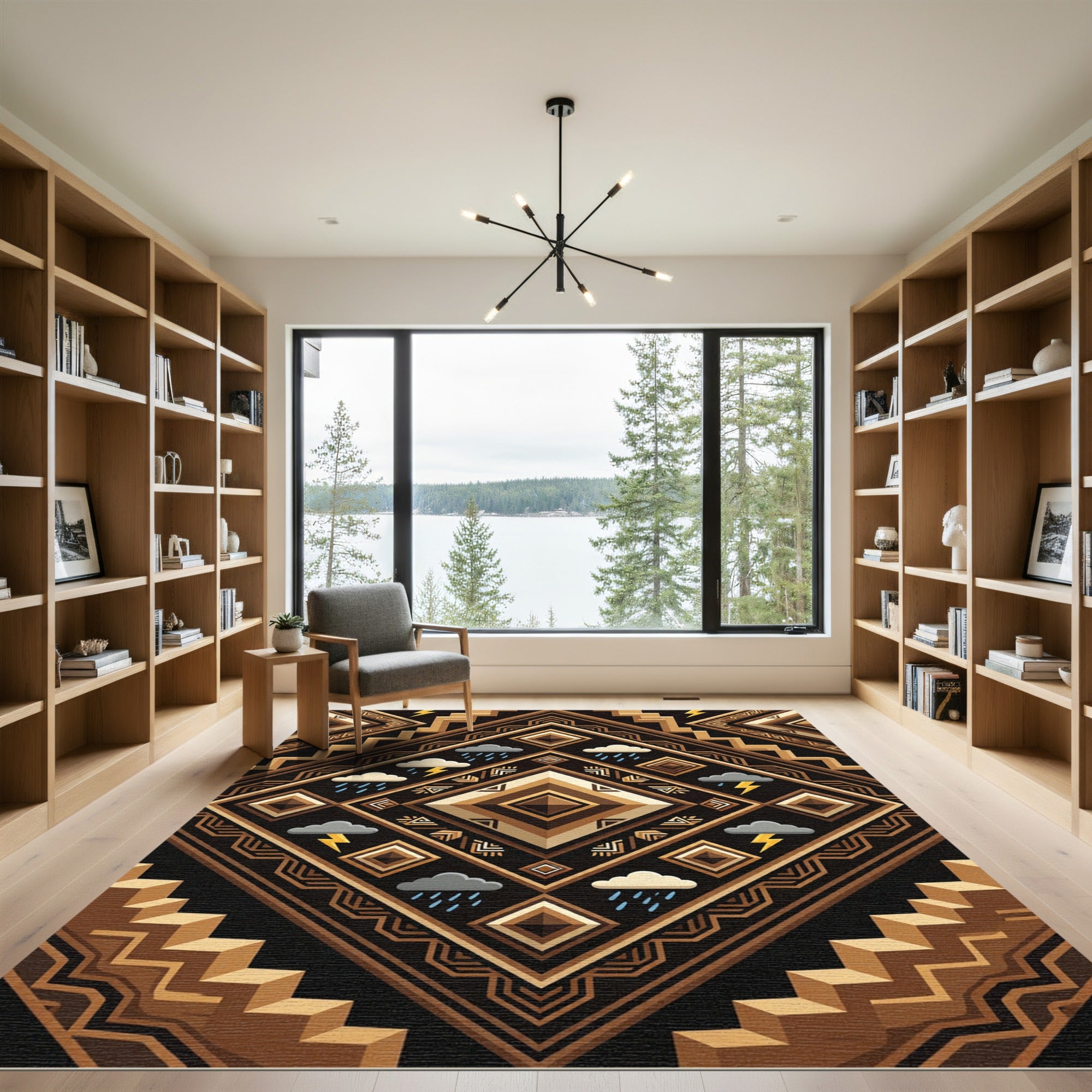 Geometric Earth Tone Lightning Rain Art Rug
