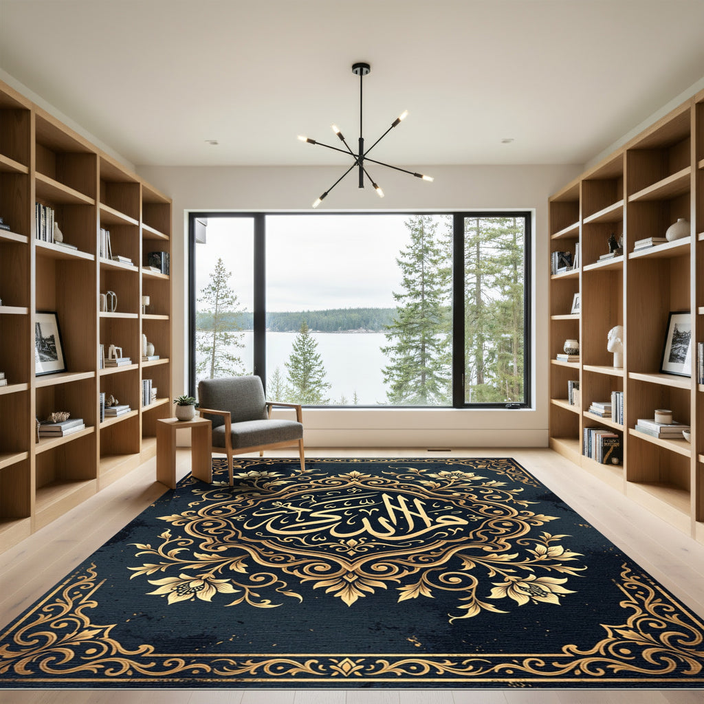 Elegant Golden Arabic Floral Medallion Rug