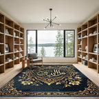 Elegant Golden Arabic Floral Medallion Rug