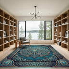 Aquamarine Golden Floral Mandala Medallion Rug