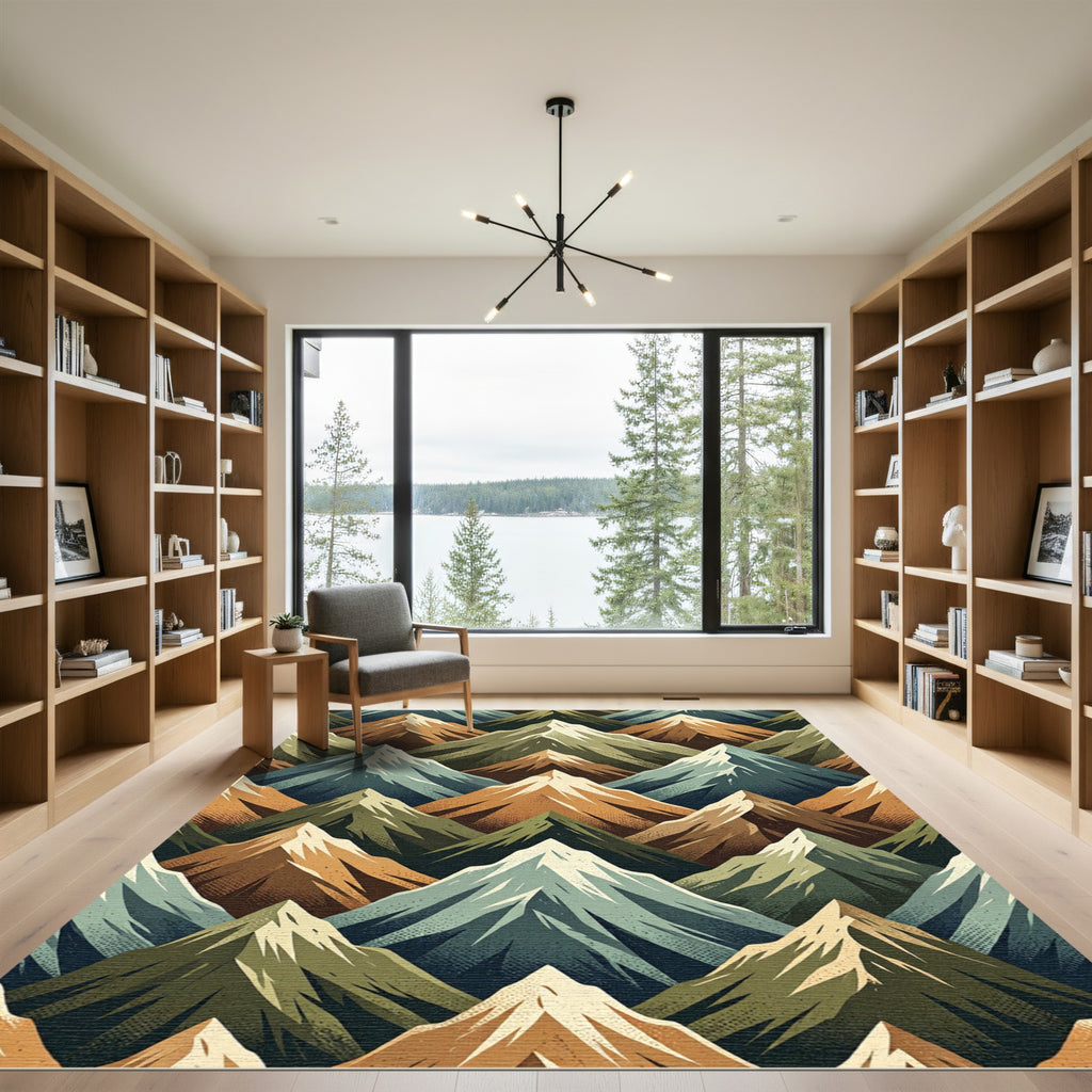 Brown Green Mountain Range Texture Rug