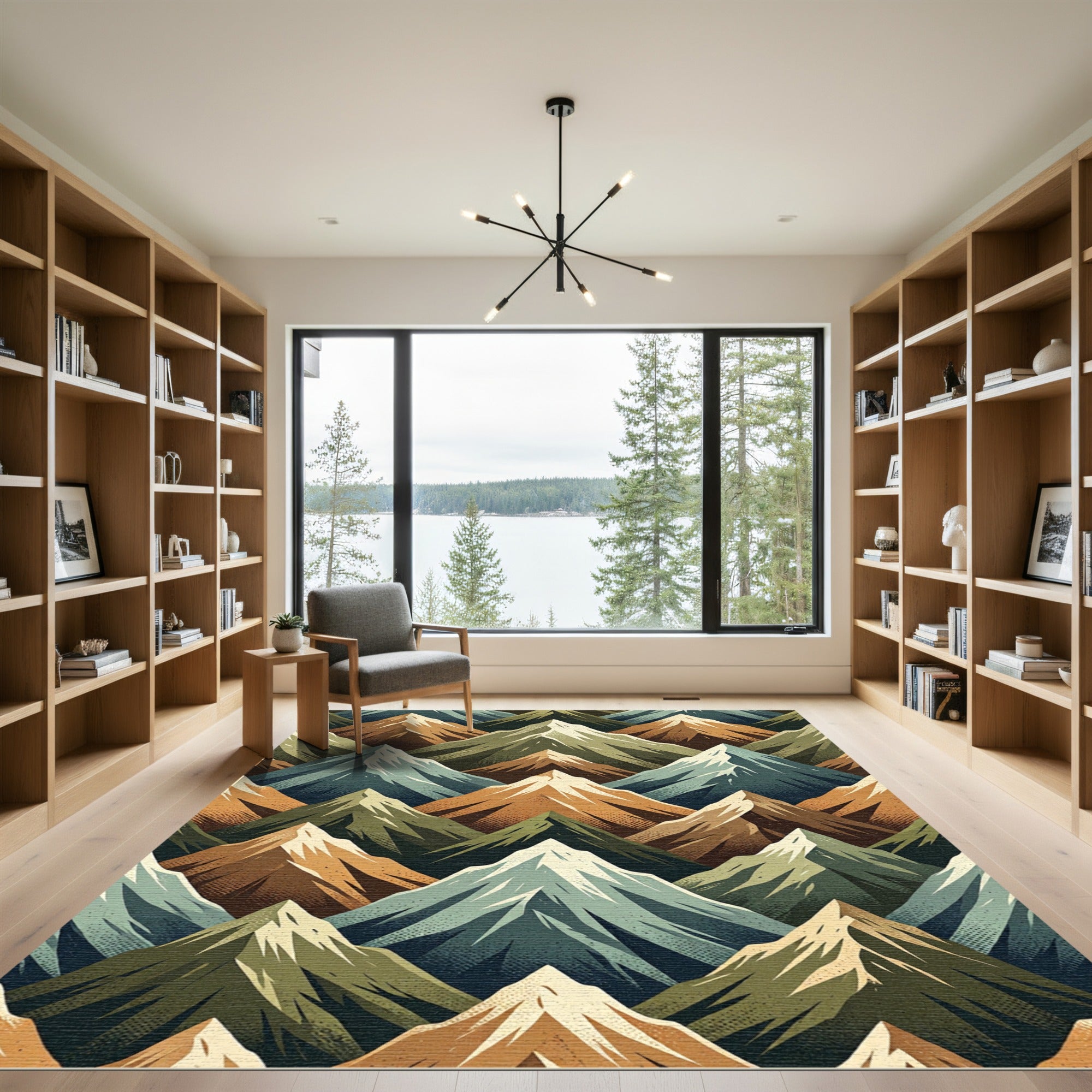 Brown Green Mountain Range Texture Rug