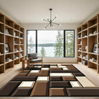 Modern Coffee Tones Geometric Block Rug