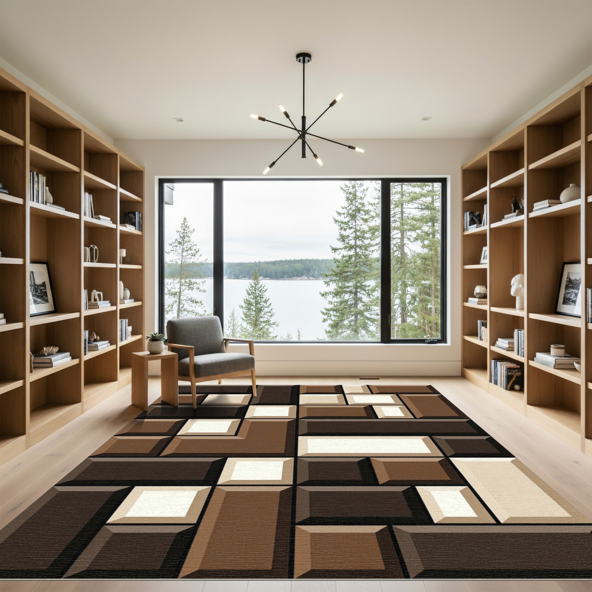 Modern Coffee Tones Geometric Block Rug