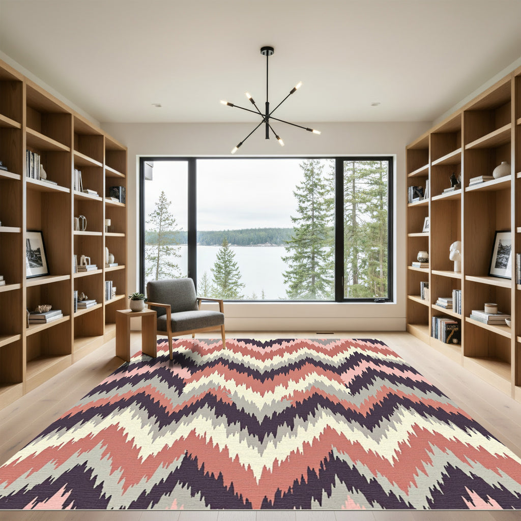 Muted Earth Tone Jagged Chevron Rug
