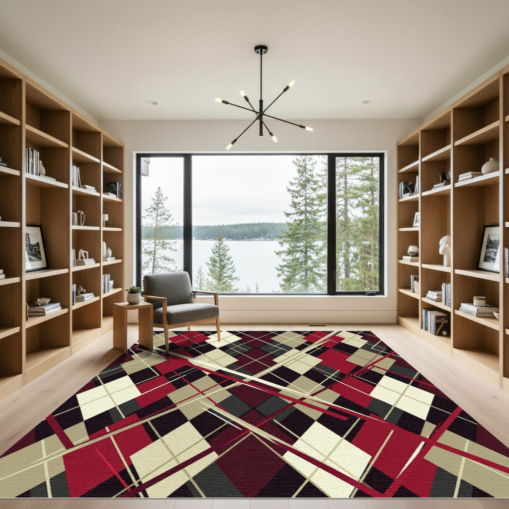 Crimson Diamond Plaid Overlay Rug
