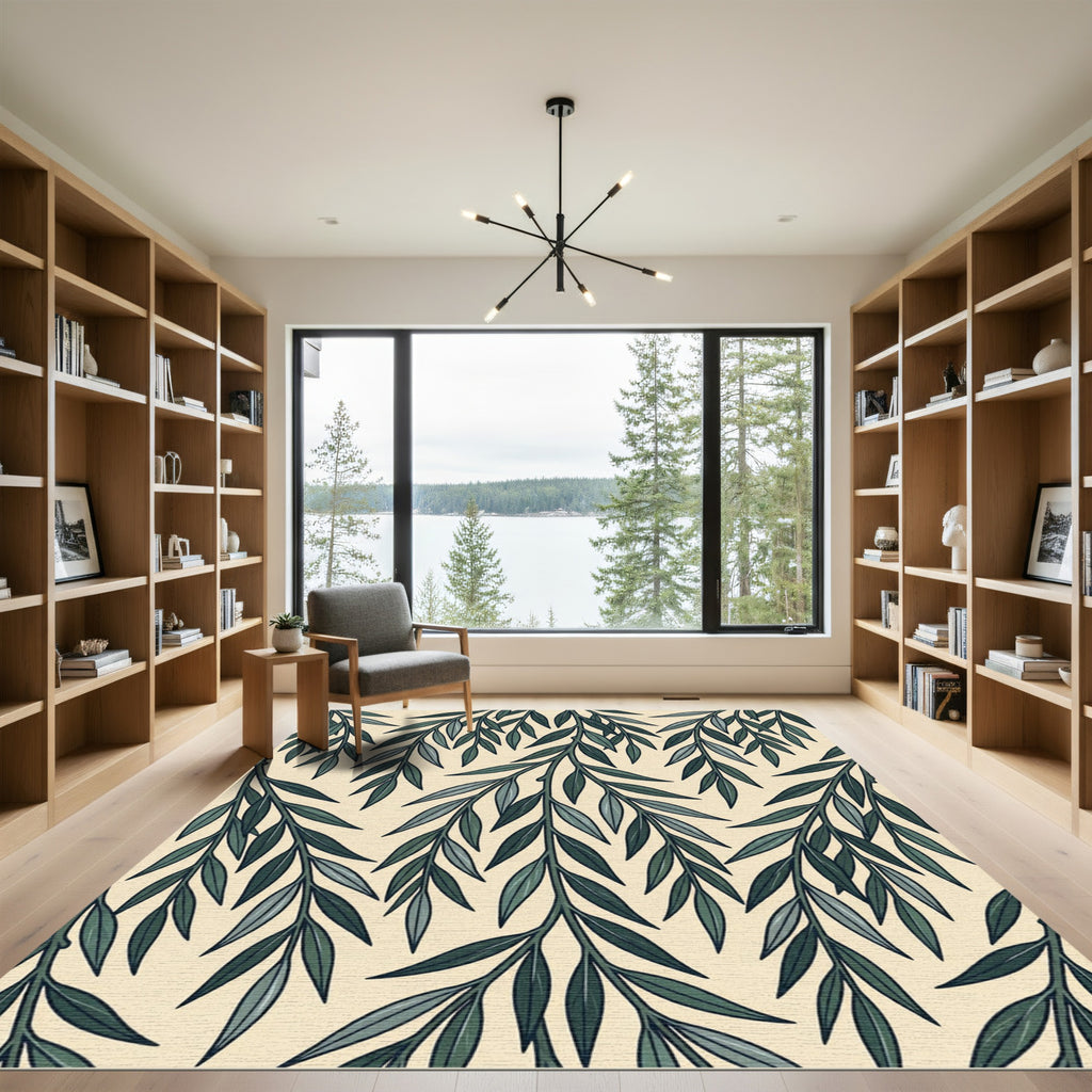 Elegant Willow Leaf Sage Botanical Rug