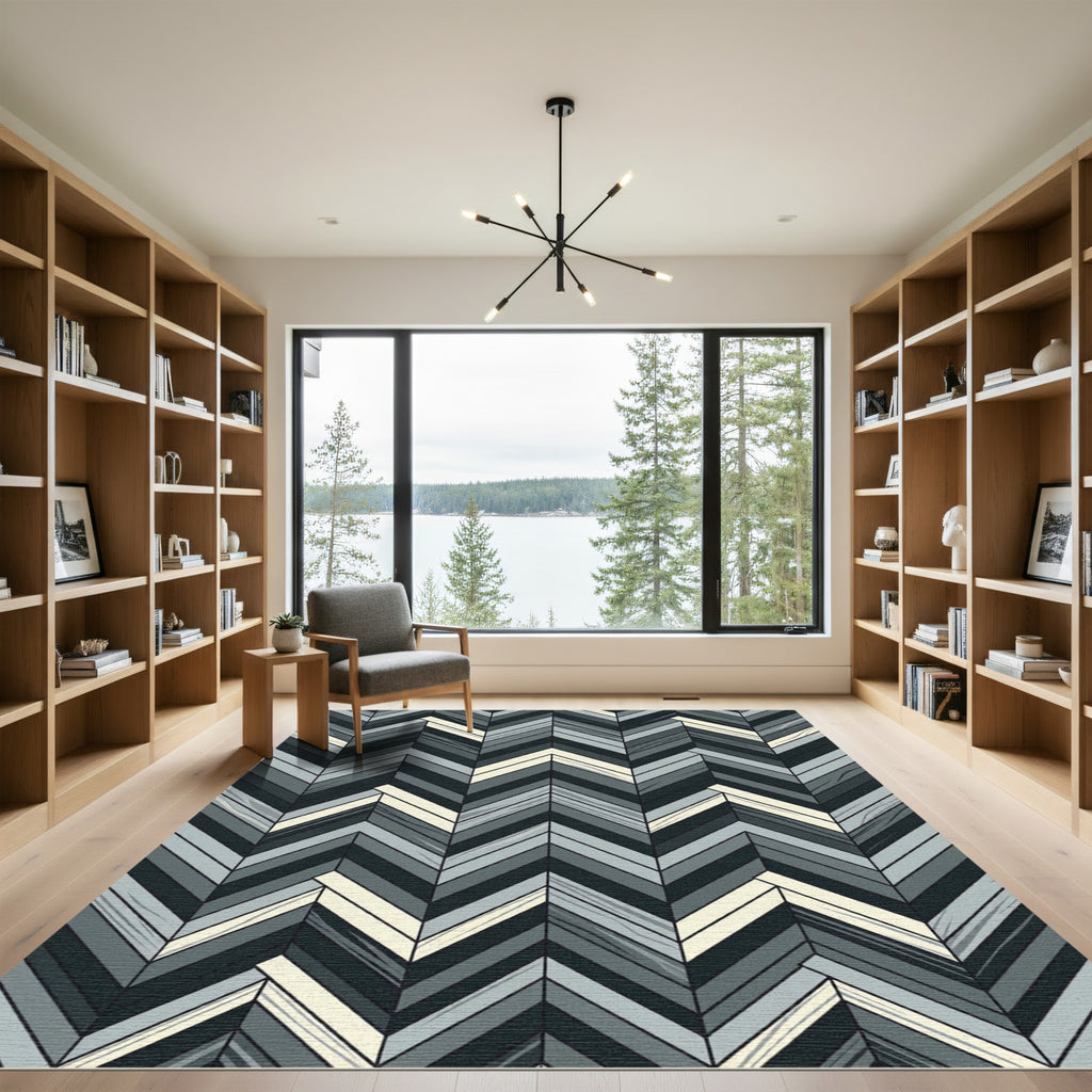 Monochromatic Herringbone Chevron Zigzag Area Rug