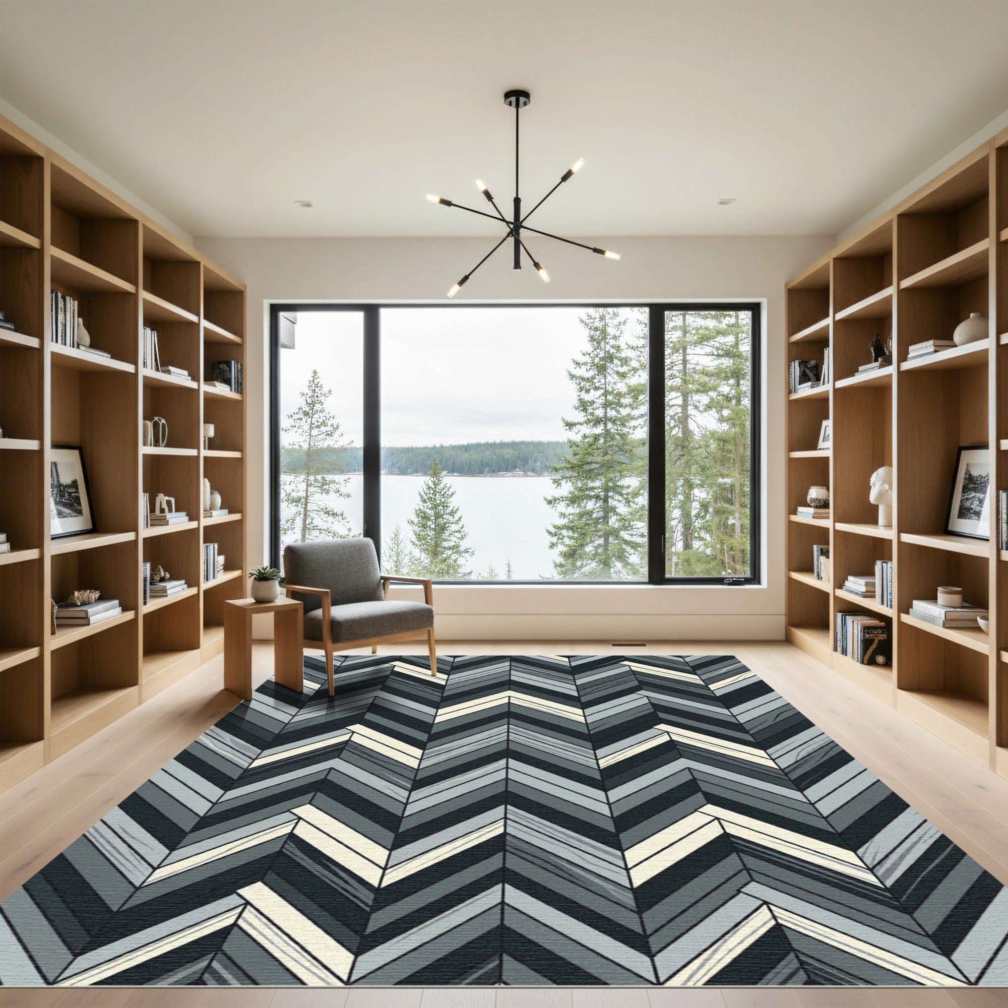 Monochromatic Herringbone Chevron Zigzag Area Rug