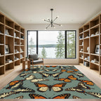 Sage Green Monarch Butterfly Garden Rug