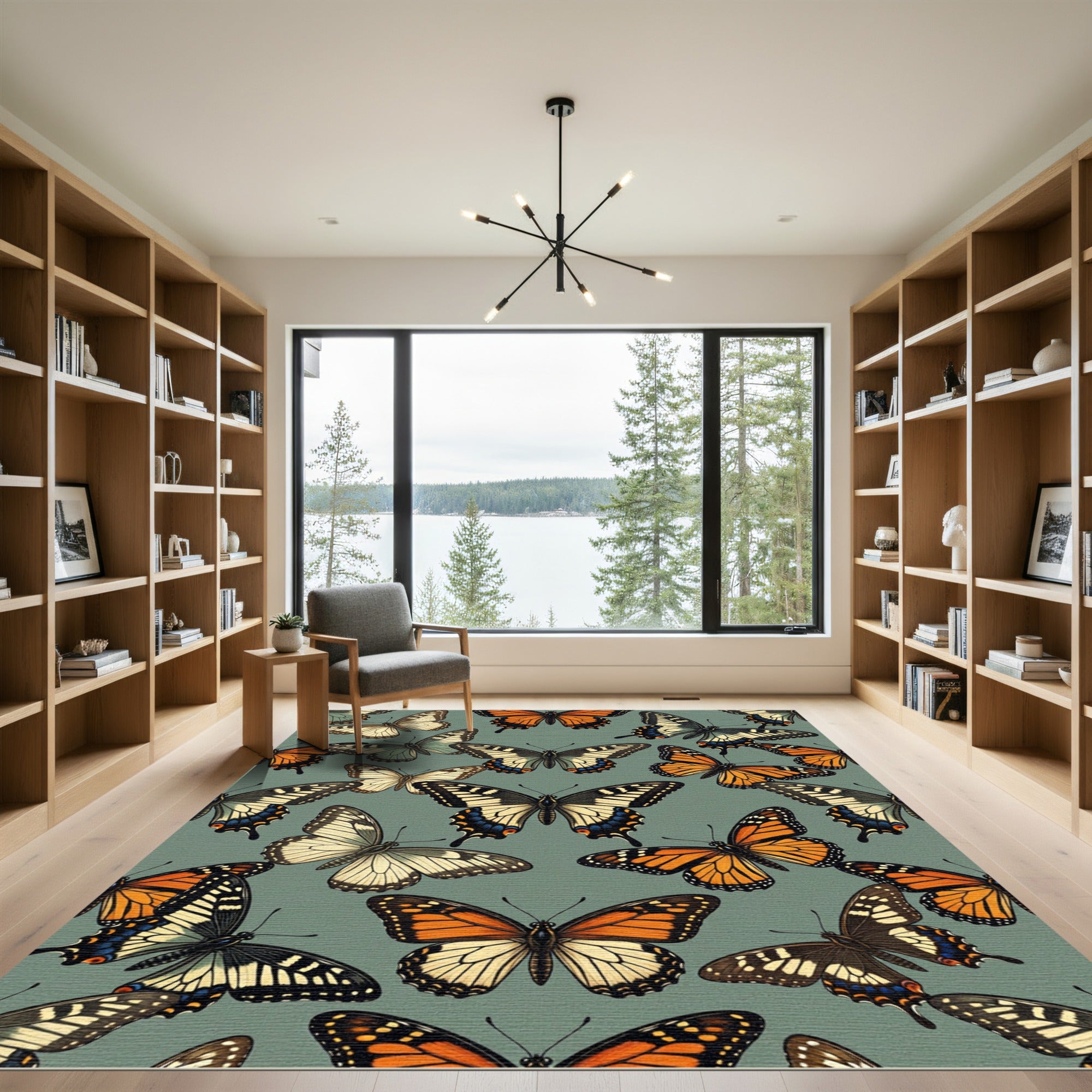 Sage Green Monarch Butterfly Garden Rug