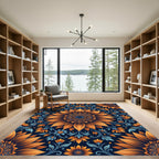 Orange Blue Sunflower Mandala Bloom Rug