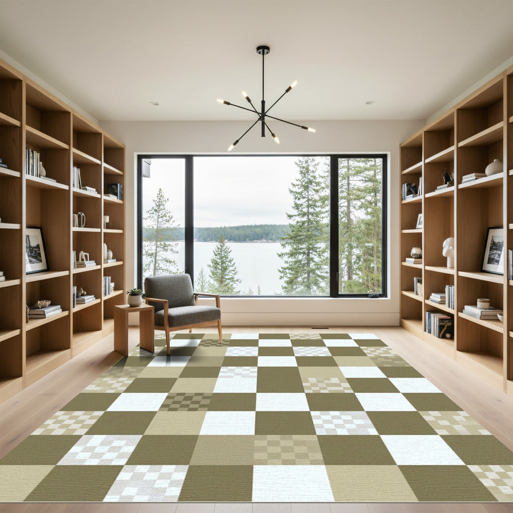 Checkered Squares in Neutral Tones Rug