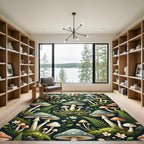 Whimsical Forest Mushroom Sage Green Tapestry Rug