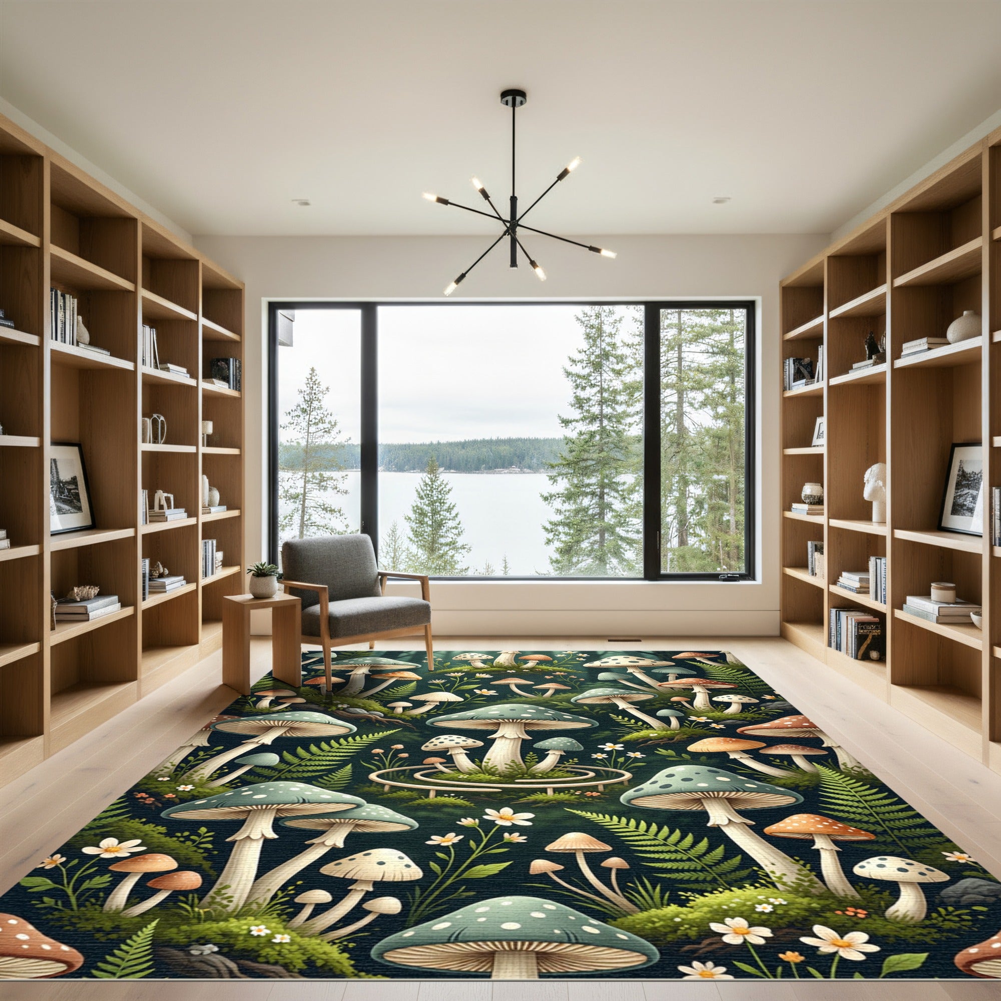 Whimsical Forest Mushroom Sage Green Tapestry Rug