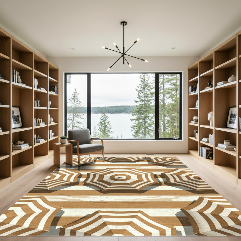Earthy Tan Striped Beach Umbrella Rug