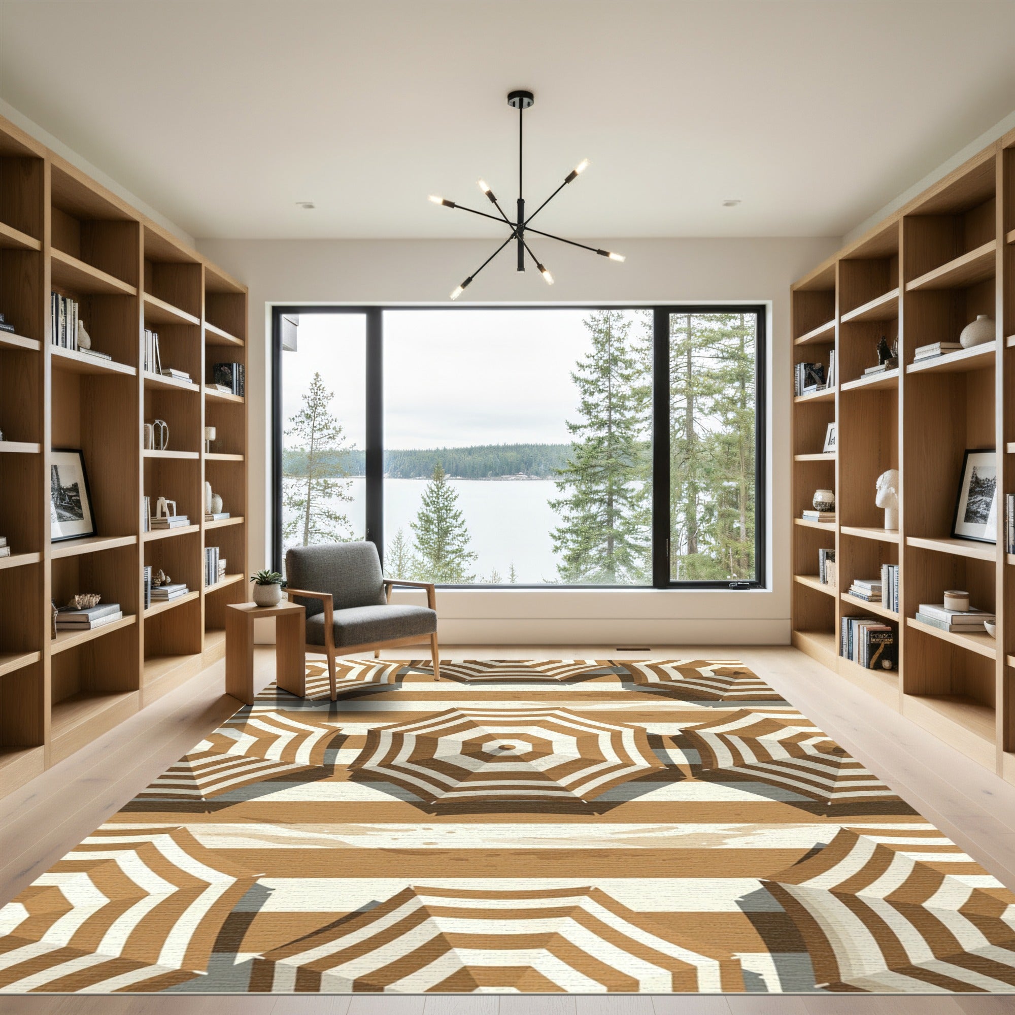 Earthy Tan Striped Beach Umbrella Rug