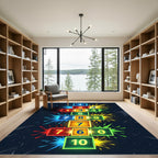 Neon Geometric Hopscotch Numerical Grid Rug