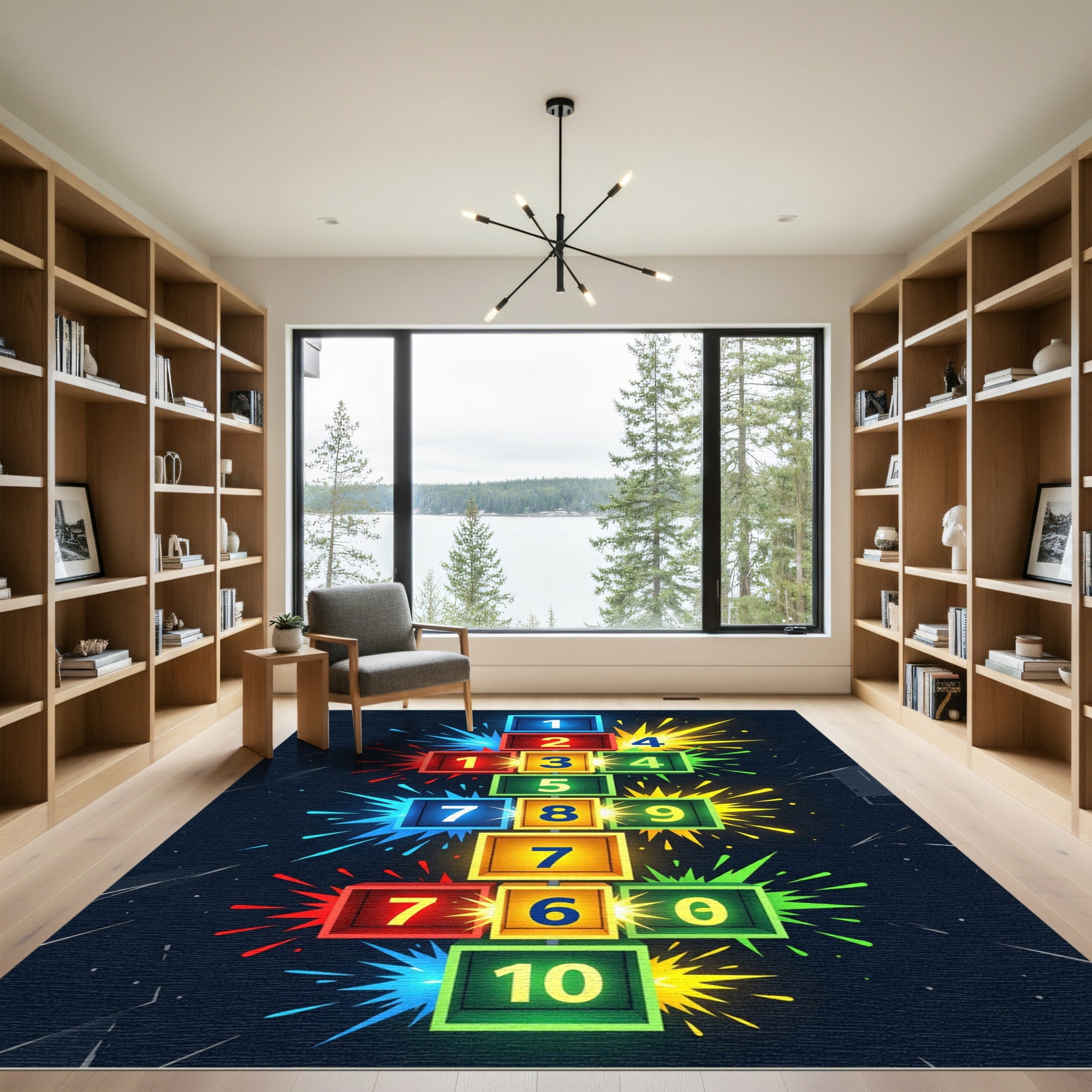Neon Geometric Hopscotch Numerical Grid Rug