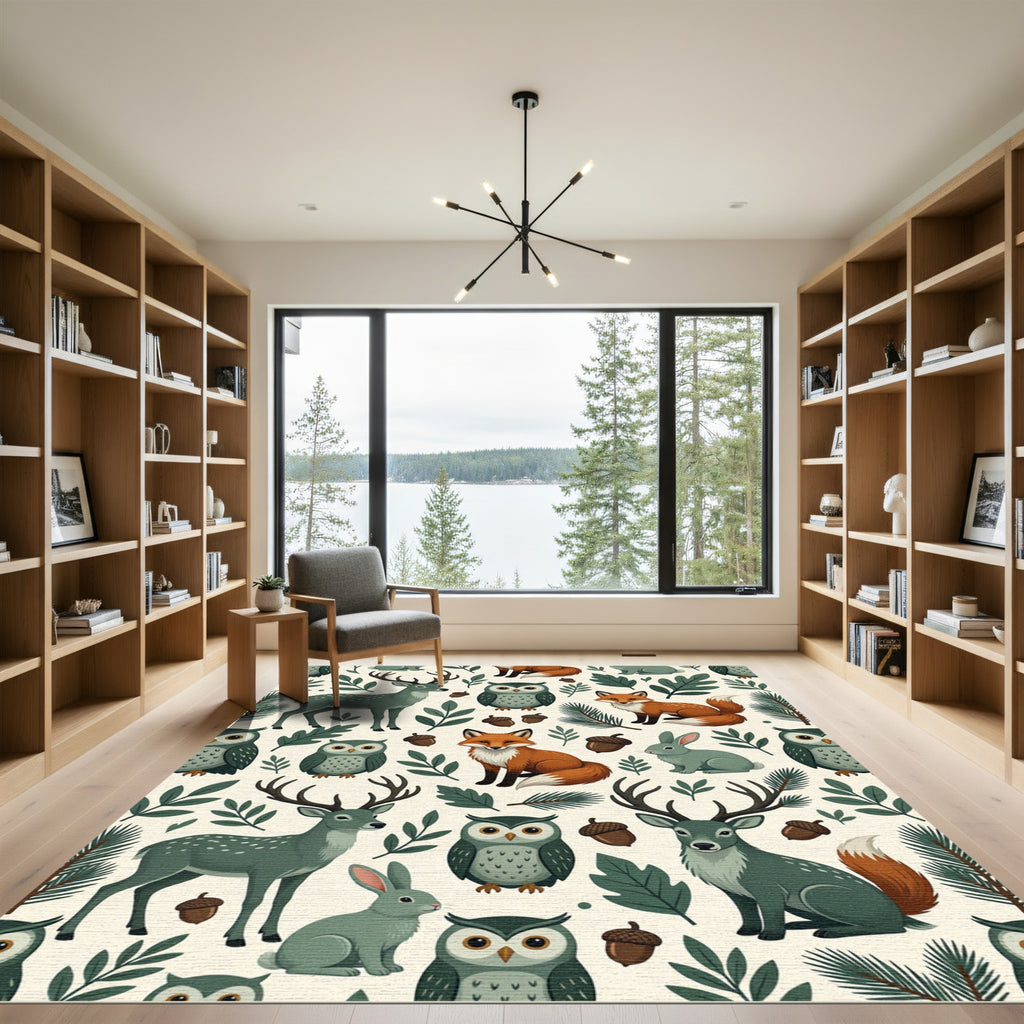 Forest Woodland Animal Sage Earthy Tone Rug