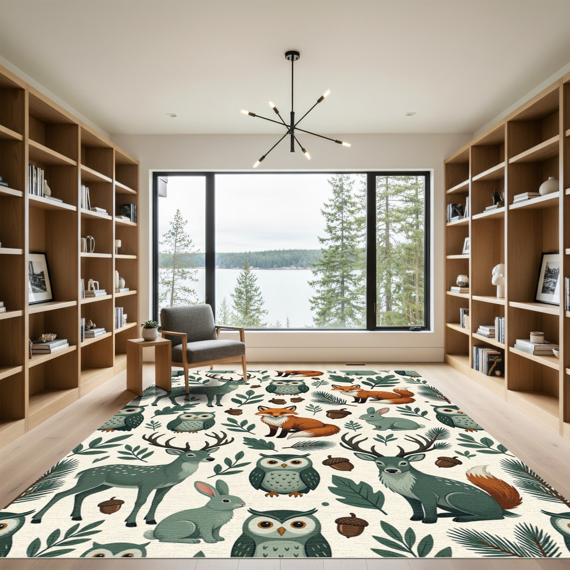 Forest Woodland Animal Sage Earthy Tone Rug